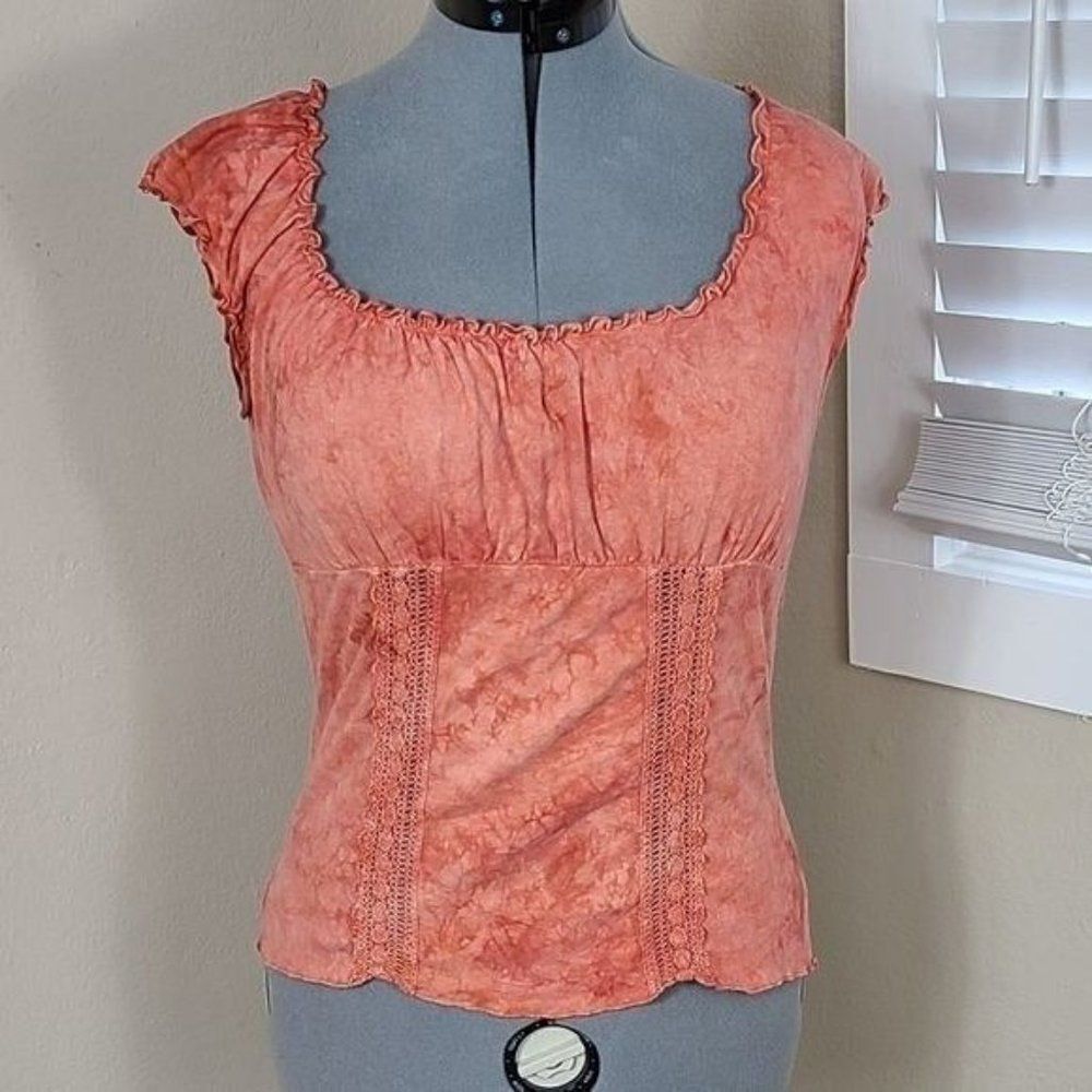 SOLD Wet Seal Babydoll Tie-Dye Top Knit Crochet Detail